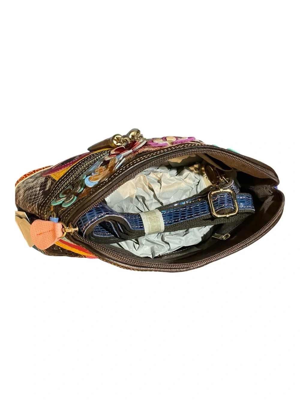 Colorful Patchwork Floral Crossbody Bag - Tassel Zips - Upcycled - Leather
